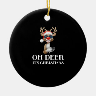 Oh Deer Its Christmas Reindeer Style Ceramic Ornament