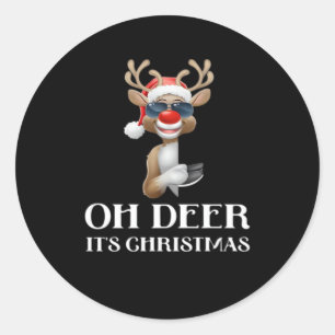 Oh Deer Its Christmas Reindeer Style Classic Round Sticker