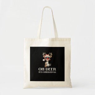 Oh Deer Its Christmas Reindeer With Red NoTote Bag