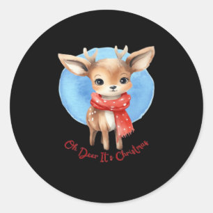 Oh Deer Its Christmas Retro Classic Design Round Sticker