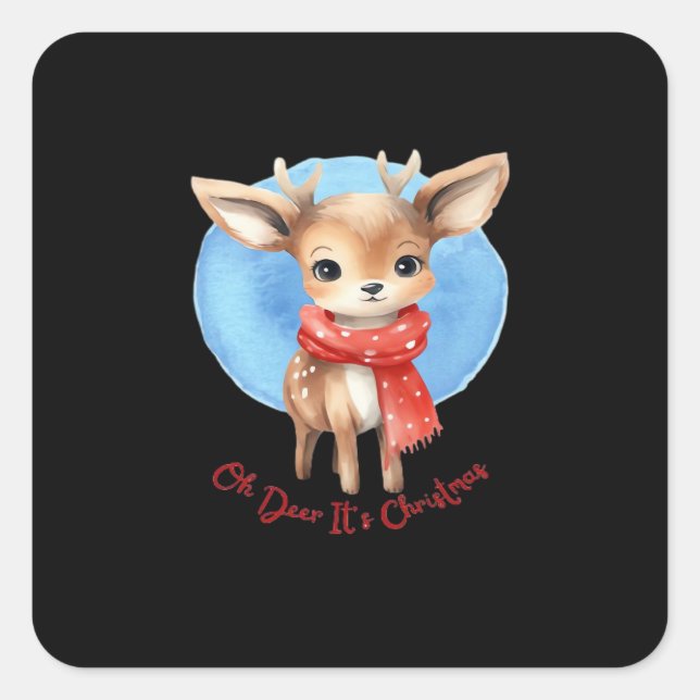 Oh Deer Its Christmas Retro Classic Design Square Sticker (Front)