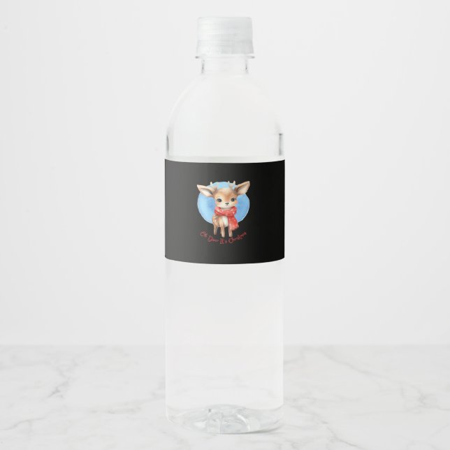 Oh Deer Its Christmas Retro Classic Design  Water Bottle Label (Front)