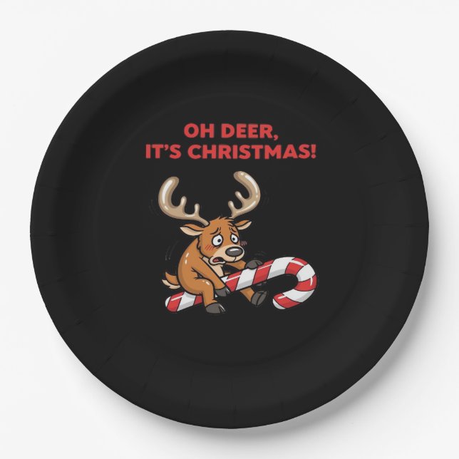 Oh Deer Its Christmas Stressed Reindeer With Sweet Paper Plate (Front)