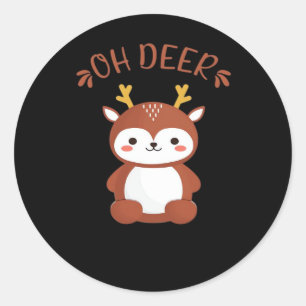 Oh Deer Kawaii Deer Playful Art Style Classic Round Sticker