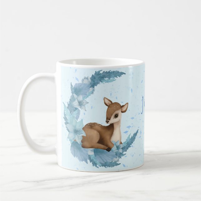 Oh, Deer lovely Bambi blue Flowers Clouds Dust Coffee Mug (Left)