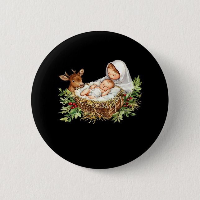 Oh Deer Mary Nativity Scene Christmas Jesus   6 Cm Round Badge (Front)