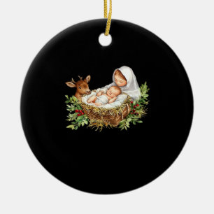 Oh Deer Mary Nativity Scene Christmas Jesus  Ceramic Ornament