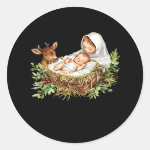 Oh Deer Mary Nativity Scene Christmas Jesus   Classic Round Sticker
