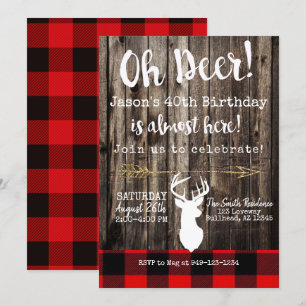 Oh Deer! Men's hunting wood background Birthday Invitation