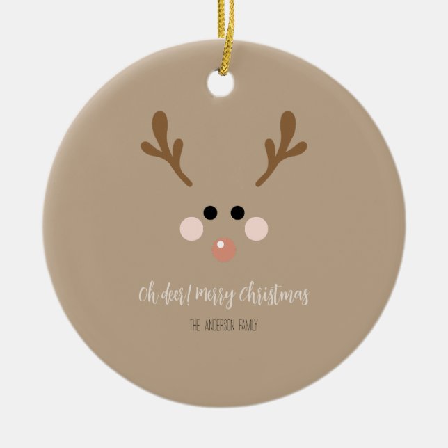 Oh deer! Merry Christmas Ceramic Ornament (Front)