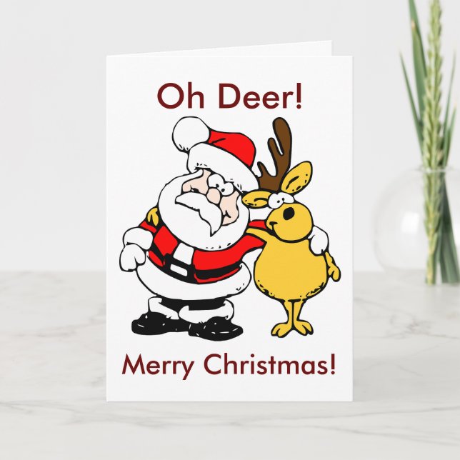 Oh Deer Merry Christmas Santa Reindeer Pals BFF Holiday Card (Front)