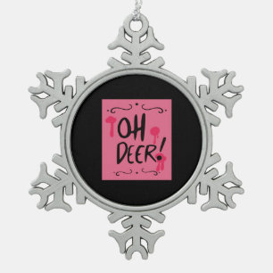 Oh Deer Minimal Aesthetic Snowflake Pewter Christmas Ornament