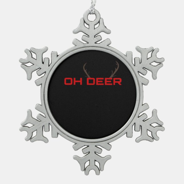 Oh Deer Minimal Aesthetic Vibe  Snowflake Pewter Christmas Ornament (Front)