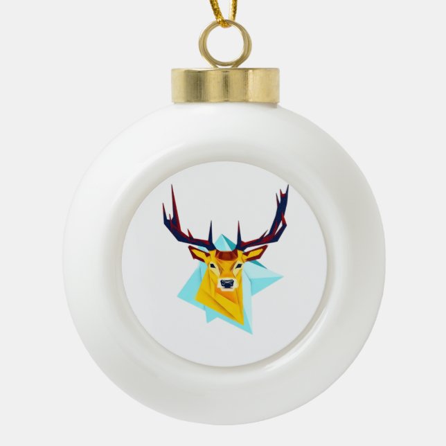 Oh Deer Minimal Rustic Style  Ceramic Ball Christmas Ornament (Front)