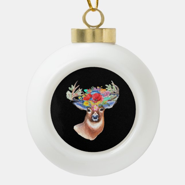 Oh Deer Modern Artistic Style  Ceramic Ball Christmas Ornament (Front)