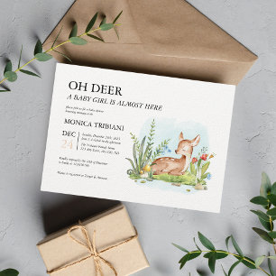 Oh Deer Modern Minimalist Girl Baby Shower Invitation