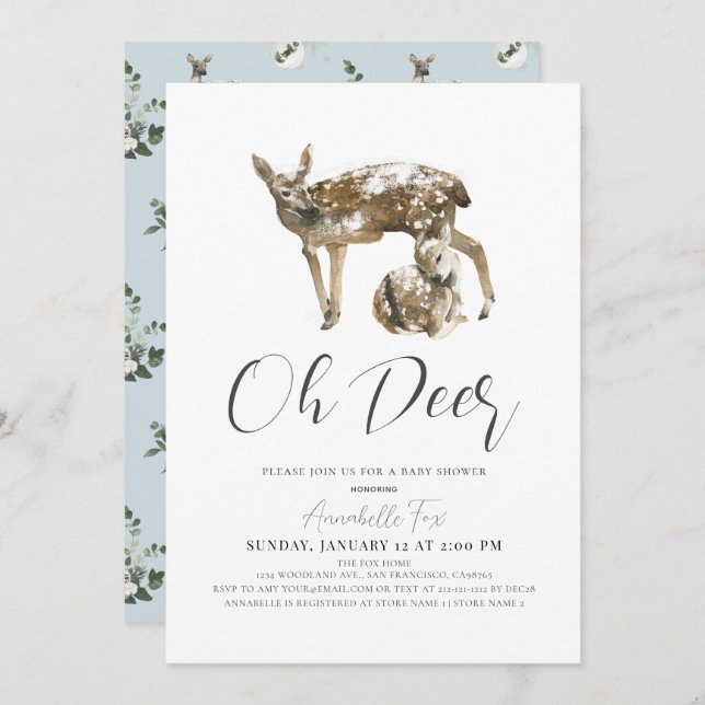 Oh Deer Mum & Fawn Blue Boy Baby Shower Invitation (Front/Back)
