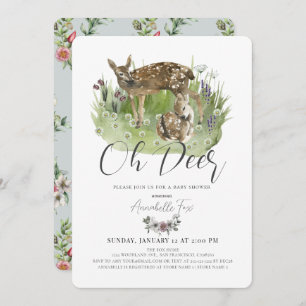 Oh Deer Mum & Fawn Floral Boy Baby Shower Invitation
