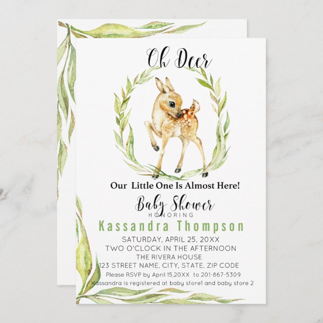 Oh Deer, Our Little One Is Almost Here Baby Shower Invitation (Front/Back)