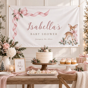 Oh Deer Pink Bow Winter Baby Girl Shower Banner