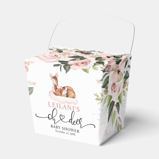 Oh Deer Pink Floral Baby Shower Favour Box (Front Side)