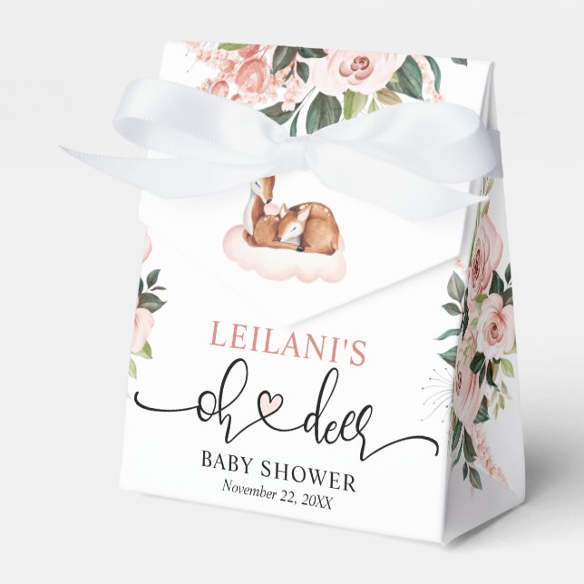 Oh Deer Pink Floral Baby Shower Favour Box (Front Side)