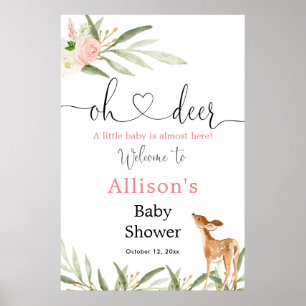 Oh deer pink floral girl baby shower welcome sign
