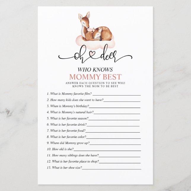 Oh Deer Pink Who Knows Mum Best Baby Game (Front)