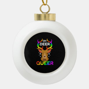 Oh Deer Queer Funny LGBTQ Pride Awareness Ceramic Ball Christmas Ornament