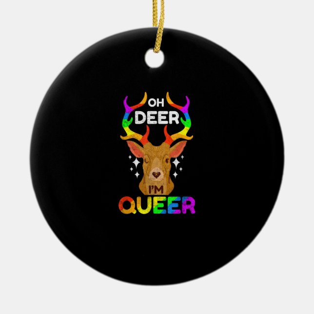 Oh Deer Queer Funny LGBTQ Pride Awareness Ornament (Front)