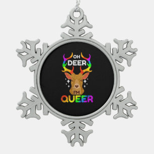 Oh Deer Queer Funny LGBTQ Pride Awareness  Snowflake Pewter Christmas Ornament