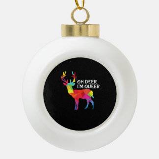 Oh Deer Queer Funny Pun LGBT Pride Design Ceramic Ball Christmas Ornament