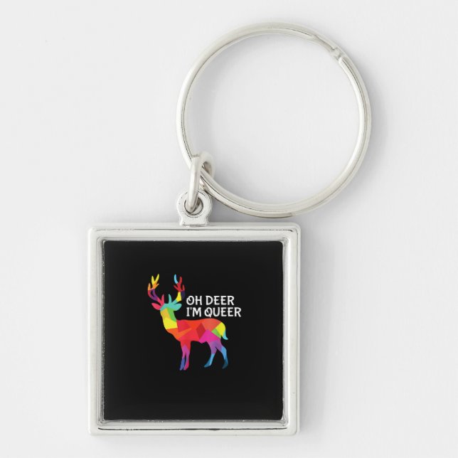 Oh Deer Queer Funny Pun LGBT Pride Design Key Ring (Front)