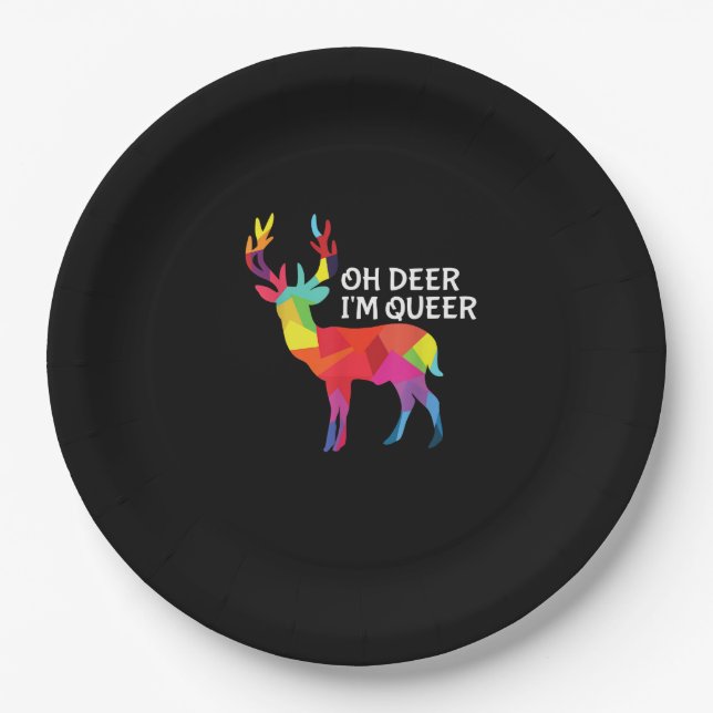 Oh Deer Queer Funny Pun LGBT Pride Design Paper Plate (Front)