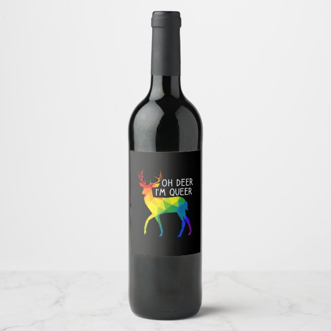 Oh Deer Queer LGBTQ Pride Celebration Month  Wine Label (Front)