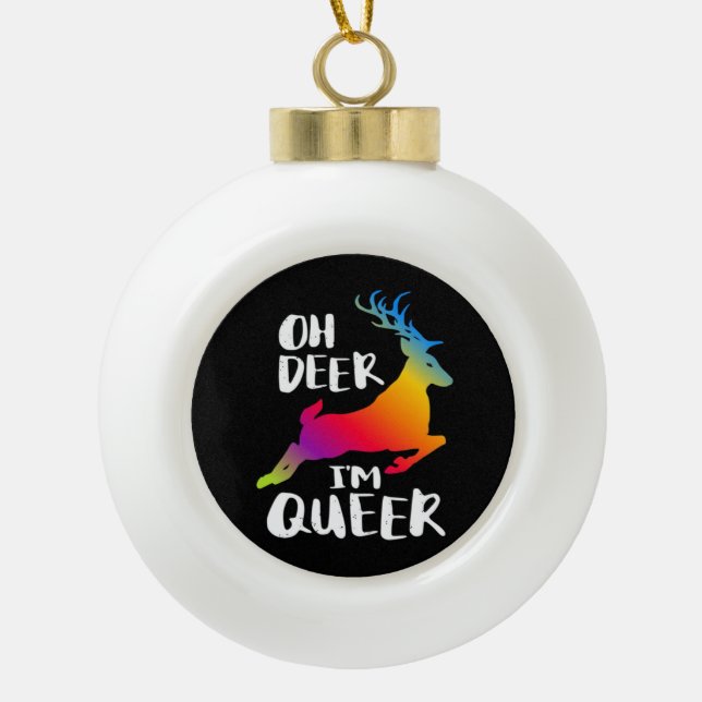 Oh Deer Queer Pride Minimal Artistic Style  Ceramic Ball Christmas Ornament (Front)