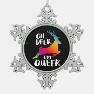 Oh Deer Queer Pride Minimal Artistic Style Snowflake Pewter Christmas Ornament