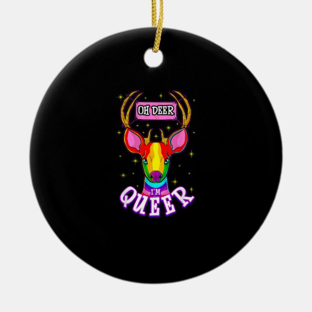 Oh Deer Queer Pride Month Celebration Gift Ceramic Ornament (Front)