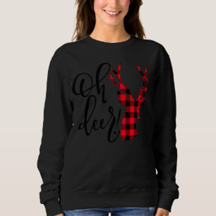 Oh Deer Reindeer Red Plaid Buffalo Christmas Pajam Sweatshirt