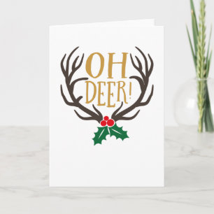 Oh Deer Reindeer With Antlers For Christmas Card
