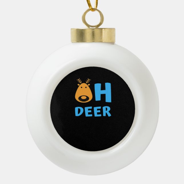 Oh Deer Retro Holiday Vibe  Ceramic Ball Christmas Ornament (Front)