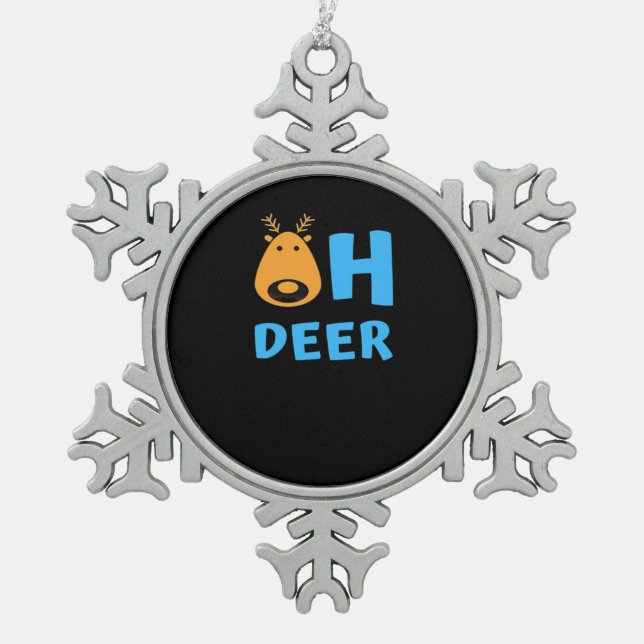 Oh Deer Retro Holiday Vibe  Snowflake Pewter Christmas Ornament (Front)
