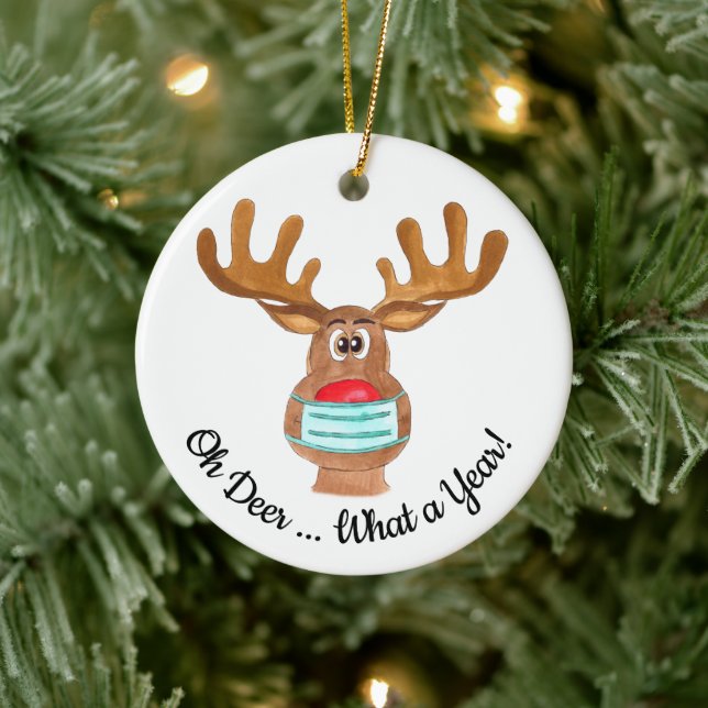 Oh Deer ... Rudolph the Face Masked Reindeer Ceramic Ornament (Tree)