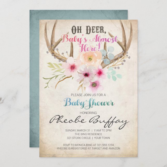 Oh Deer Rustic Baby Shower Invitation (Front/Back)