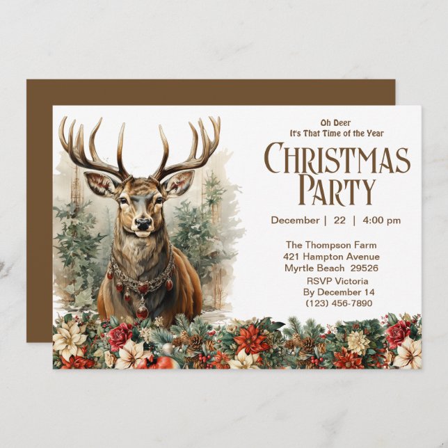 Oh Deer Rustic Christmas Holiday Party Invitation (Front/Back)