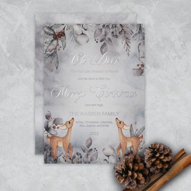 Oh Deer Rustic Winter Floral Merry Christmas Foil  Foil Holiday Card (Creator Uploaded)