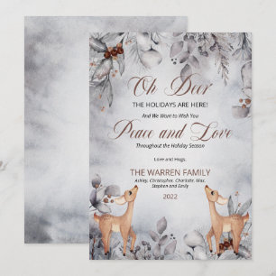 Oh Deer Rustic Winter Floral Peace and Love  Holiday Card