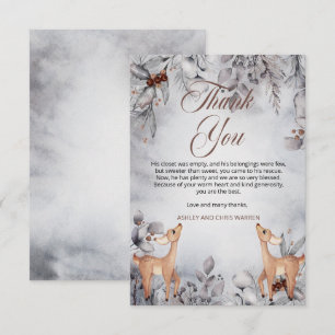 Oh Deer Rustic Winter Floral Twins Baby Shower Thank You Card