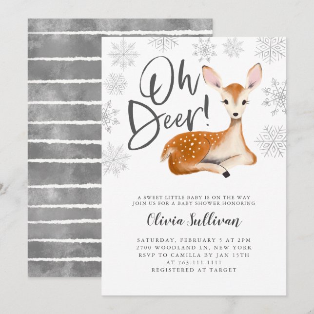Oh Deer Rustic Winter Gender Neutral Baby Shower Invitation (Front/Back)