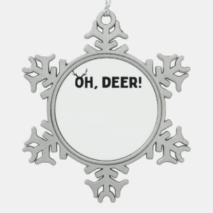 Oh Deer Simple Aesthetic Snowflake Pewter Christmas Ornament